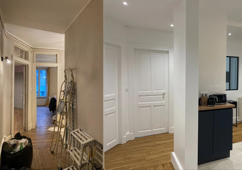 Photo avant/après d'une rénovation d'appartement haussmannien