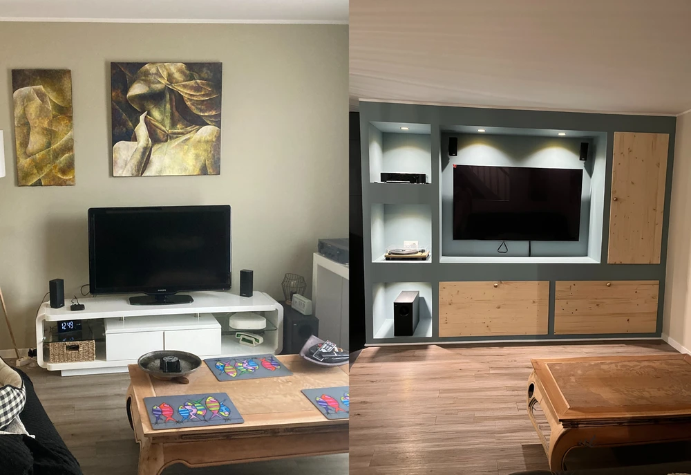Comparaison avant/après rénovation d'une salle à manger haussmannienne